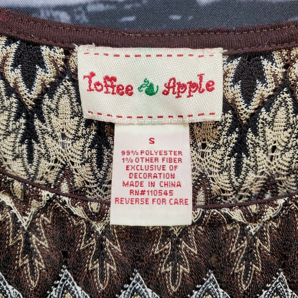 Toffee Apple Tunic Womens Small Brown Blue Tasseled Glitter Boho Peasant Top - Picture 3 of 12